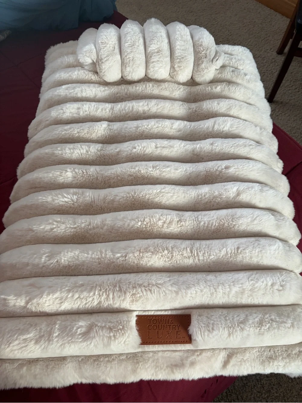 Cream Plush Cuddle Dog Bed